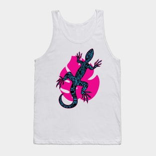 Blue Doodle Pattern Lizard Tank Top